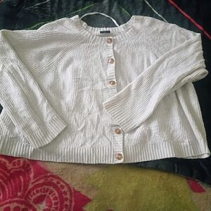 Torrid White Button Down Cable Knit Cardigan Sweater